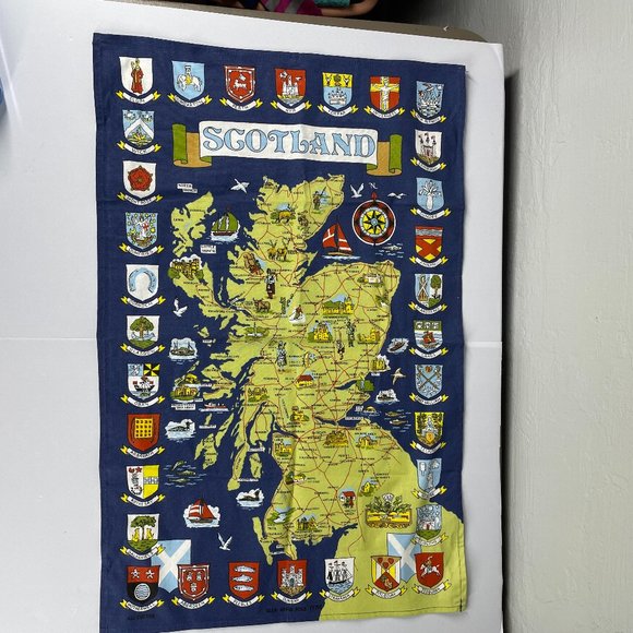Vintage Scotland City Coat of Arms Map Cotton Wall Tapestry Printed Art Blue